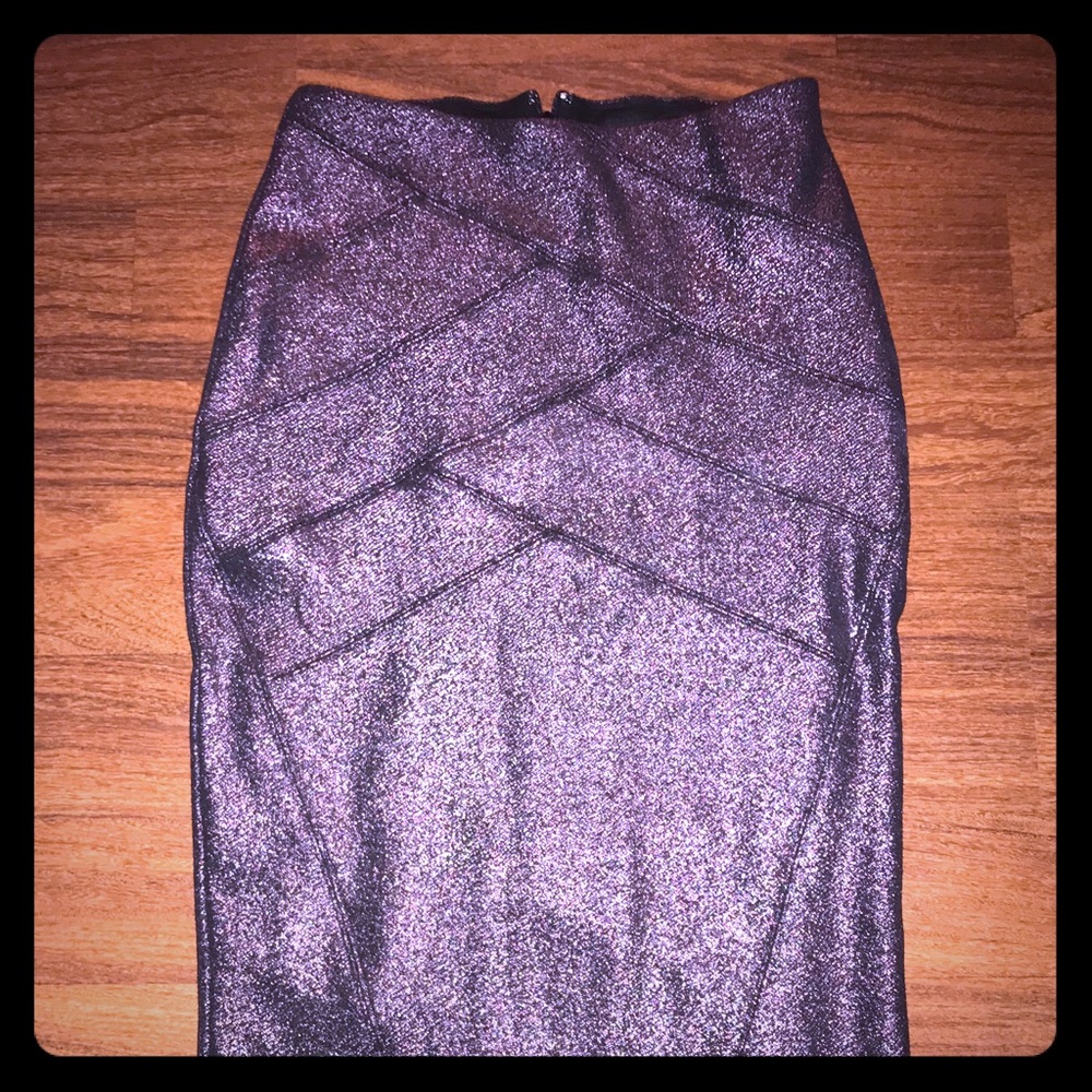 Metallic purple knee length skirt